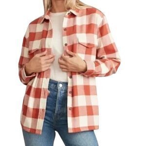 Marine Layer Womens Riley Flannel Shirt Size L Plaid Shacket Rust/Cream $140